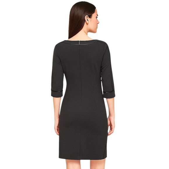 Chico's 00P / U.S. Size 2P Black Cocktail Dress Satin Trim 3/4 Sleeve Slimming - Picture 2 of 13